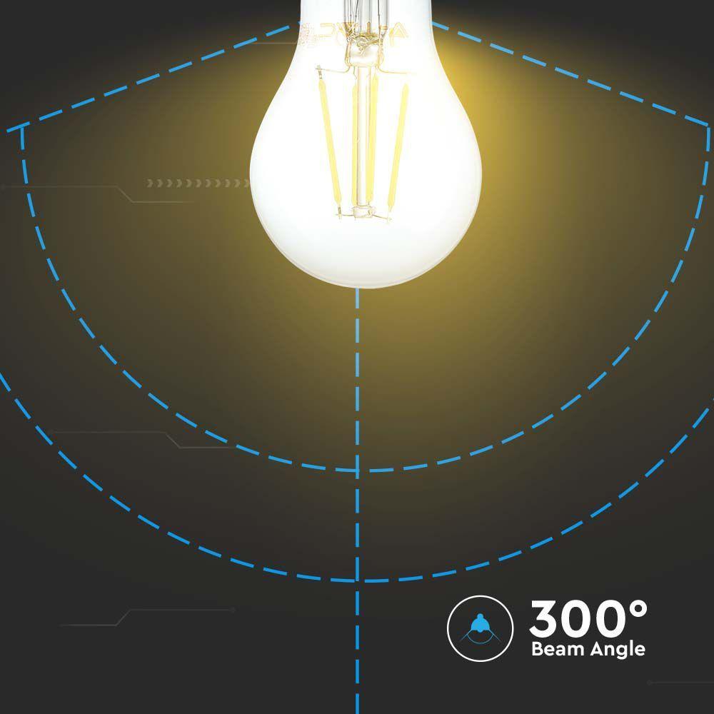 6W A60 Żarówka LED Filament, Klosz Transparentny, Barwa:3000K, Trzonek:E27, VTAC, SKU 214272