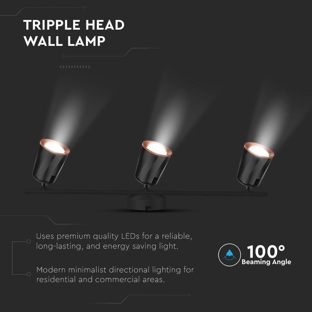 VT-818 18W LED WALL LIGHT(3 HEAD) 3000K BLACK