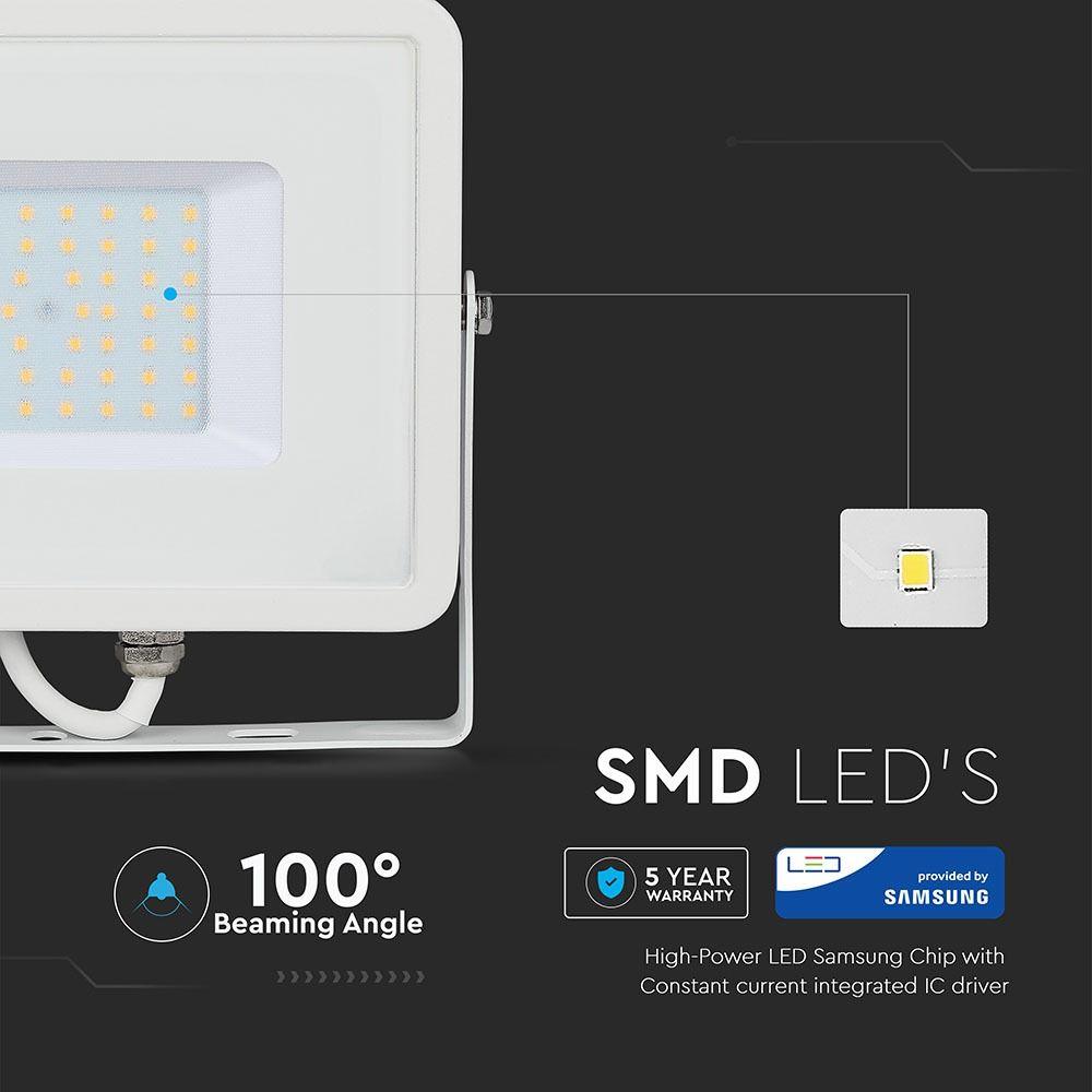 50W Naświetlacz LED SMD, Chip SAMSUNG, Barwa:4000K, Obudowa: Biała, VTAC, SKU 410