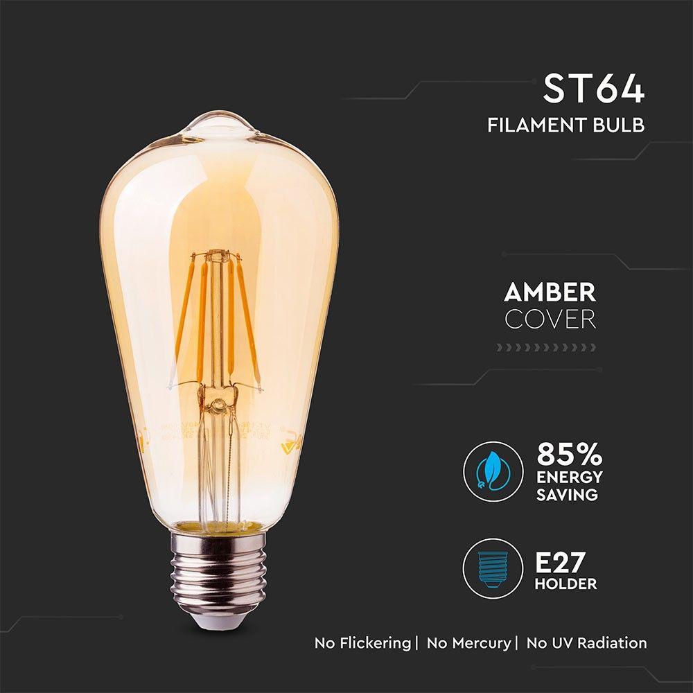 VT-276 6W ST64 FILAMENT BULB-AMBER GLASS SAMSUNG CHIP 2200K E27