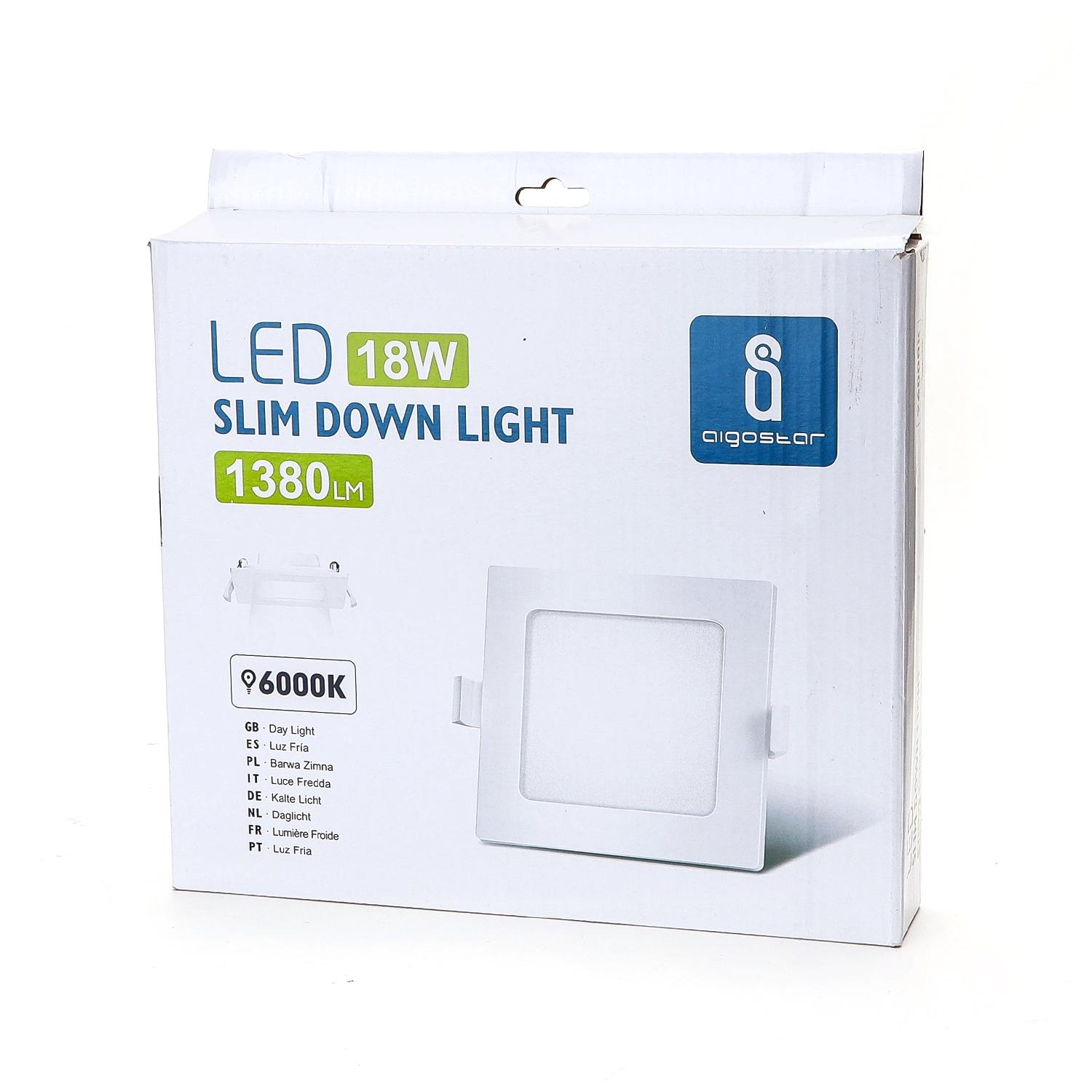 E6 LED Ultra-thin Flush-mounted Square Downlight 18W White Light