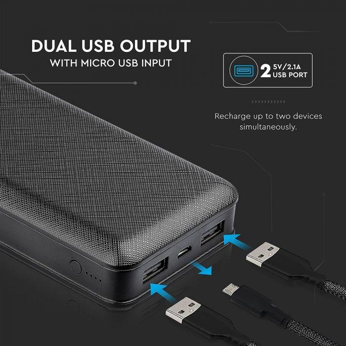 Power Bank, 20000mAh/74wh, 5V, Czarny, VTAC, SKU 8190