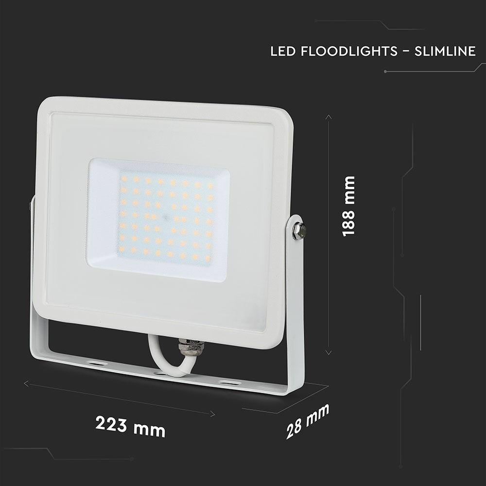 50W Naświetlacz LED SMD, Chip SAMSUNG, Przewód: 3m, Barwa:6400K, Obudowa: Biała, VTAC, SKU 952