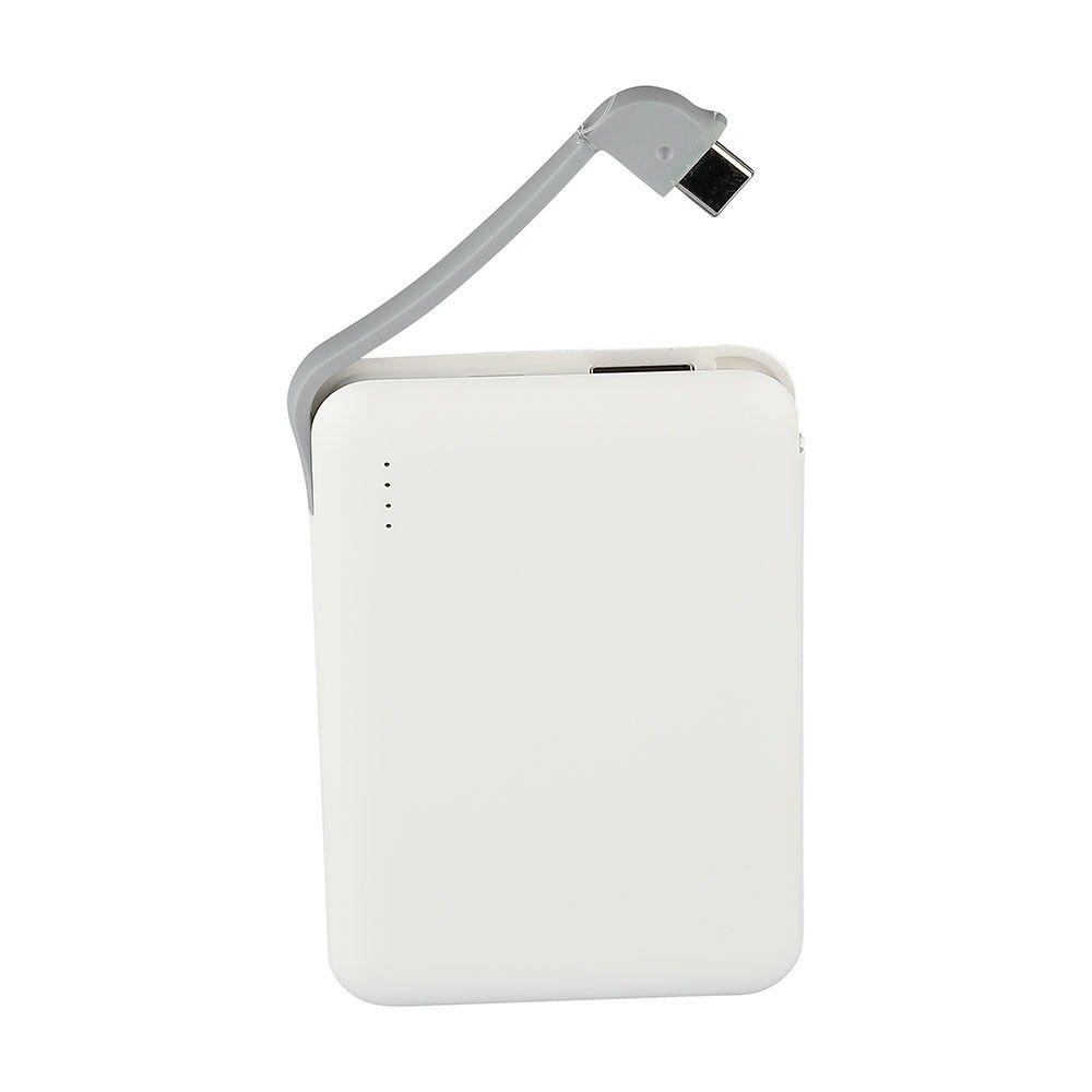 Power Bank z przyłączem Mikro USB, Litowo Polimerowy - 3.7V, 5000mAh, Biały, VTAC, SKU 8864