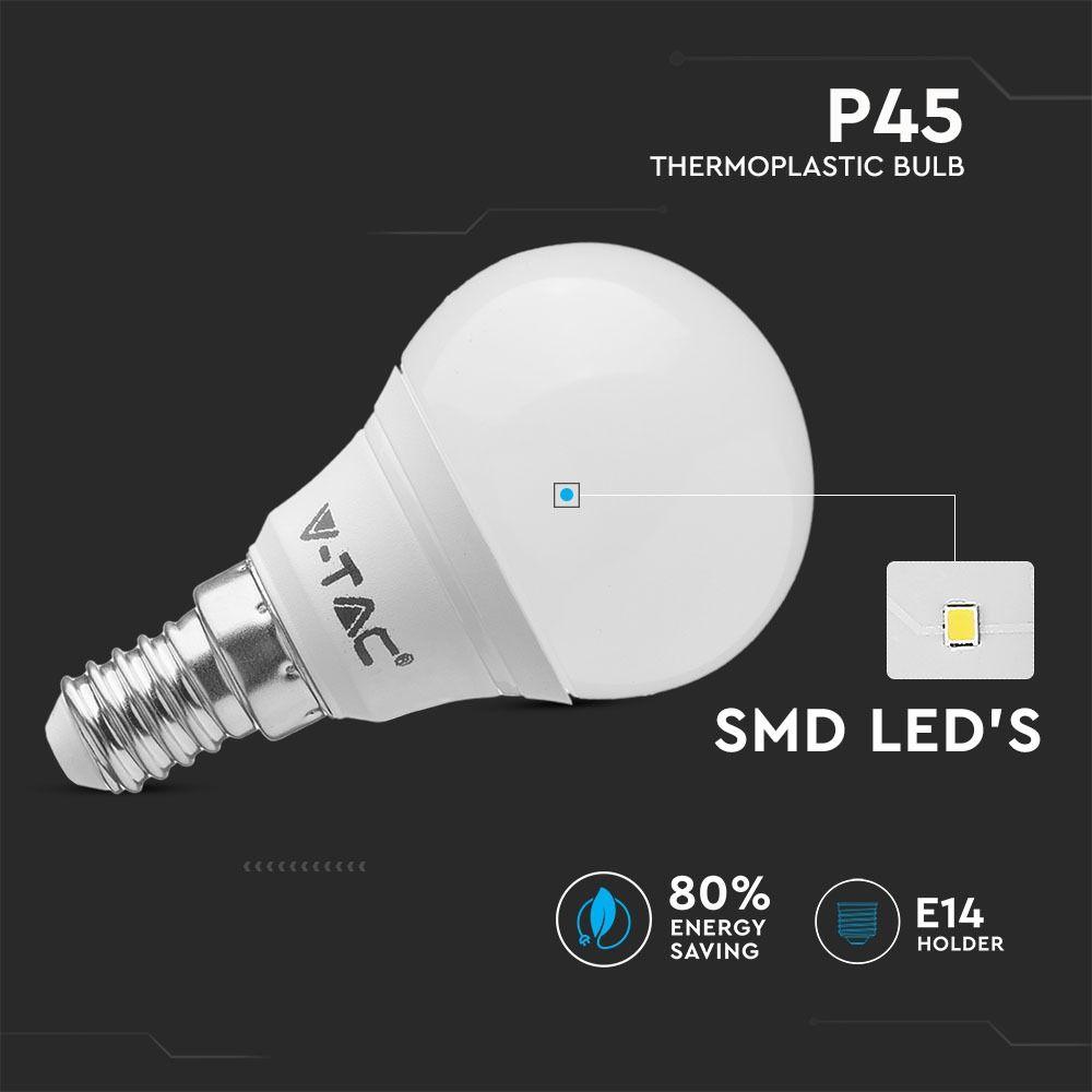 5.5W P45 Żarówka LED, Barwa:2700K, Trzonek:E14 2PC BLISTER PACK, VTAC, SKU 7355