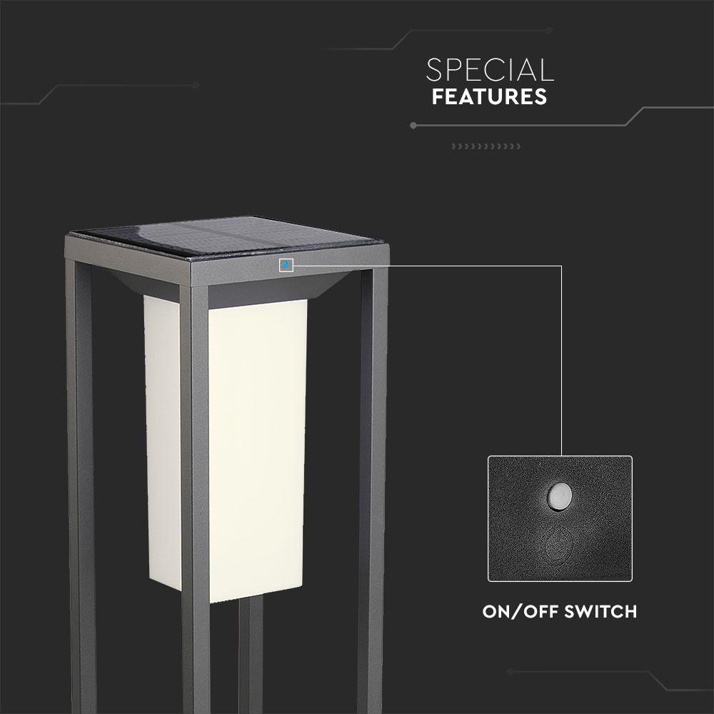 VT-66 2W LED SOLAR BOLLARD WITH SAMSUNG LED CHIP 3000K GREY BODY