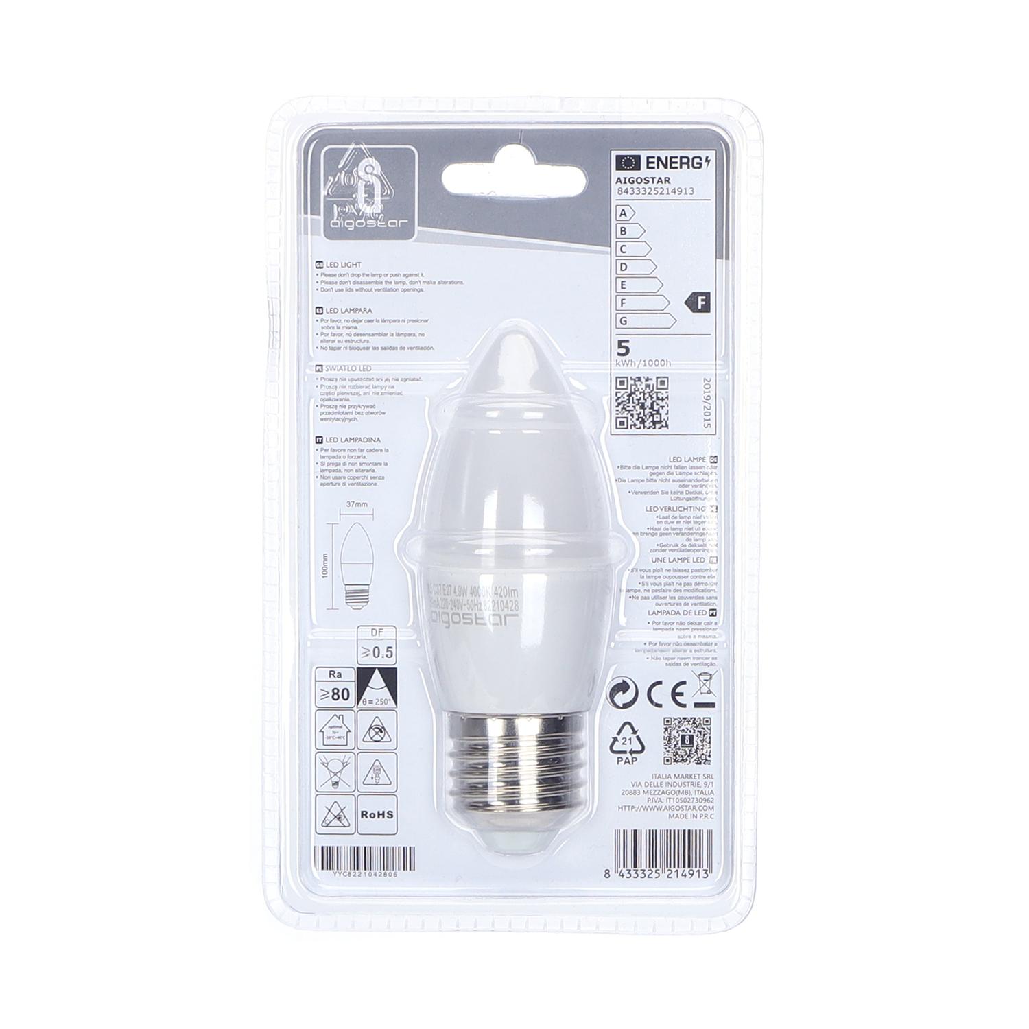 LED E27 4.9W C37