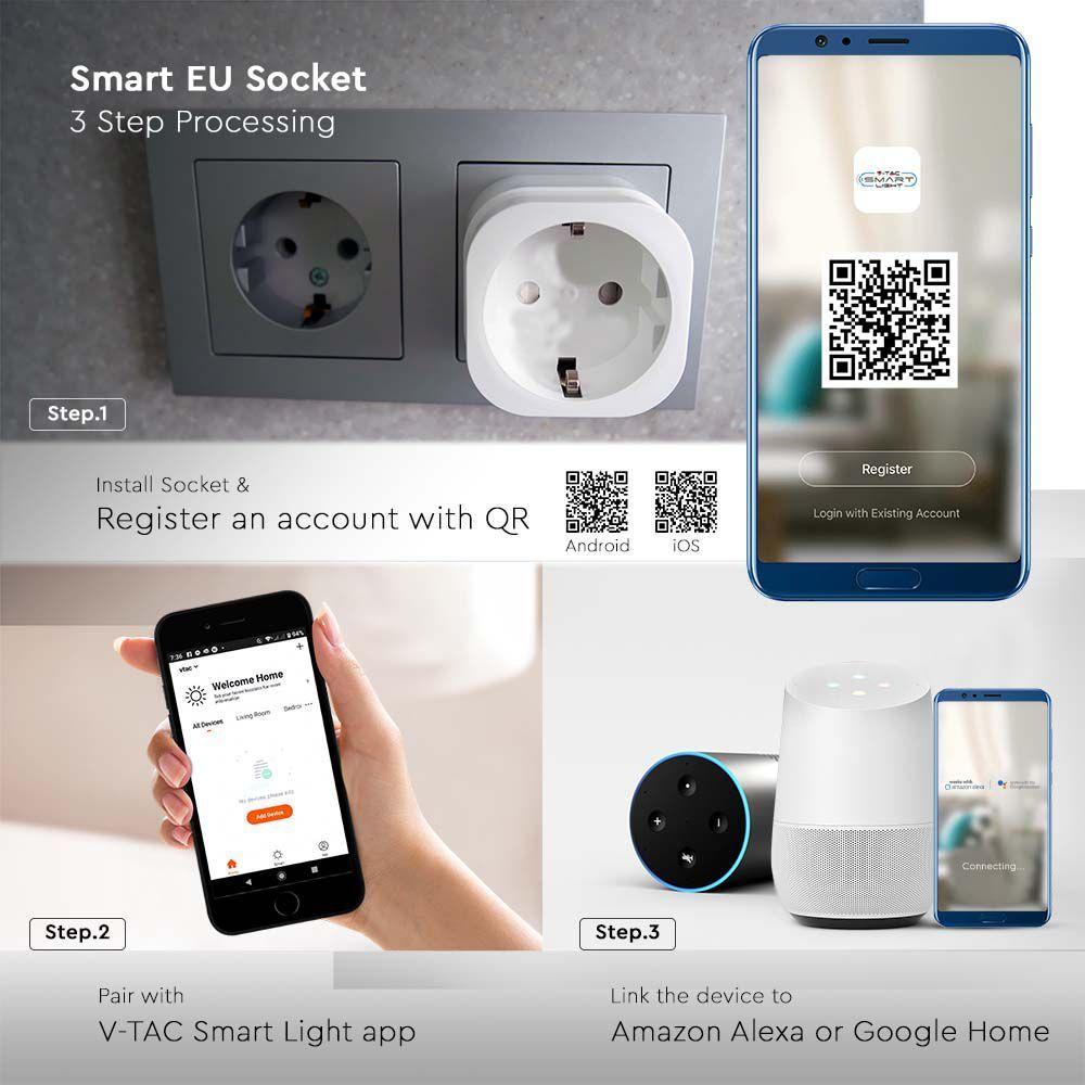 Gniazdo schuko WIFI Kompatybilne z Amazon Alexa i Google Home, VTAC, SKU 7696