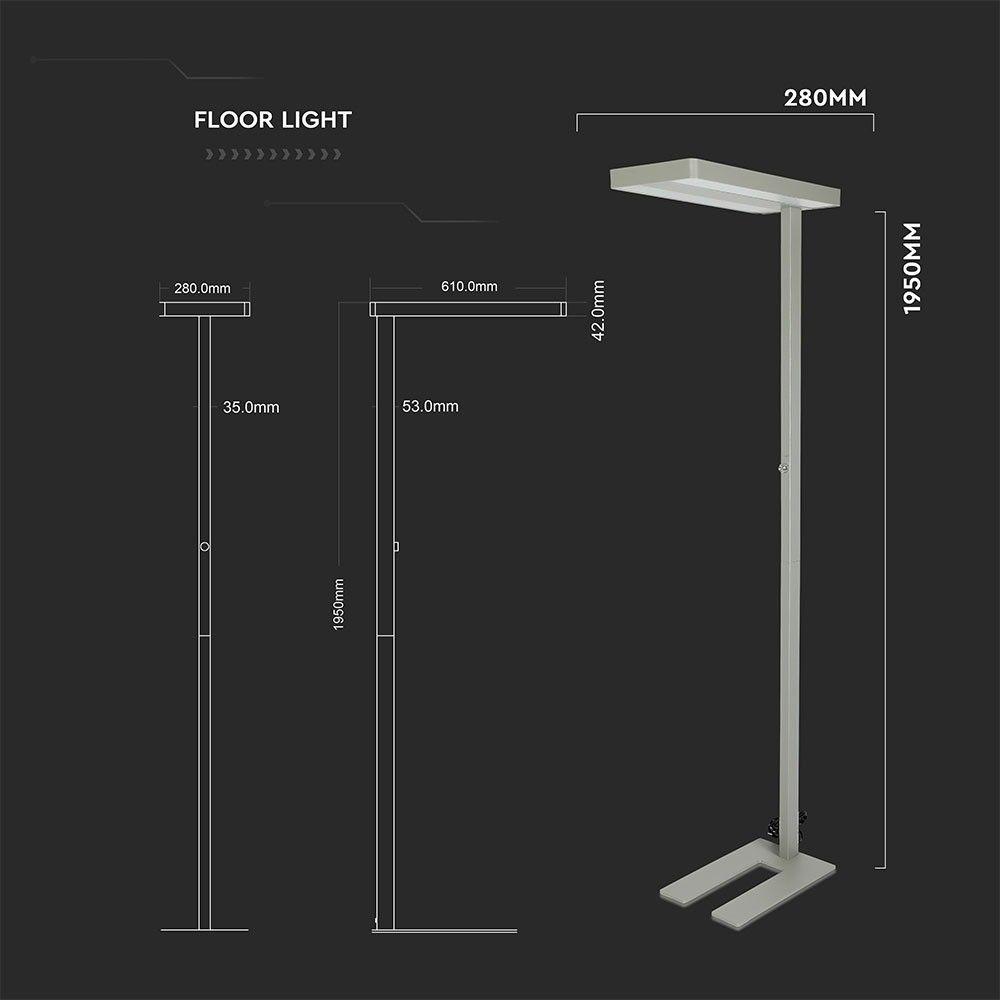 80W Lampa podłogowa LED/ Ściemnianie pokrętłem, Barwa:4000K, Obudowa: Srebrna, VTAC, SKU 8525