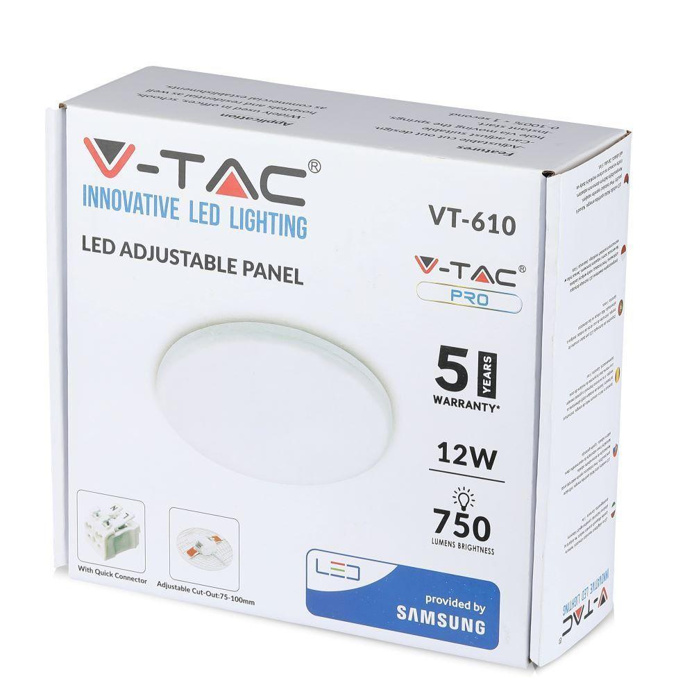 VT-610RD 12W LED ADJUSTABLE PANEL SAMSUNG CHIP 6400K ROUND