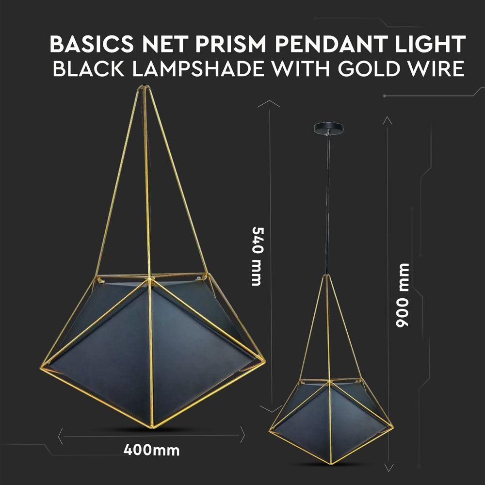 VT-7401 PRISM PENDANT LIGHT(E27),BLACK LAMPSHADE WITH GOLD WIRE-D:400*540MM