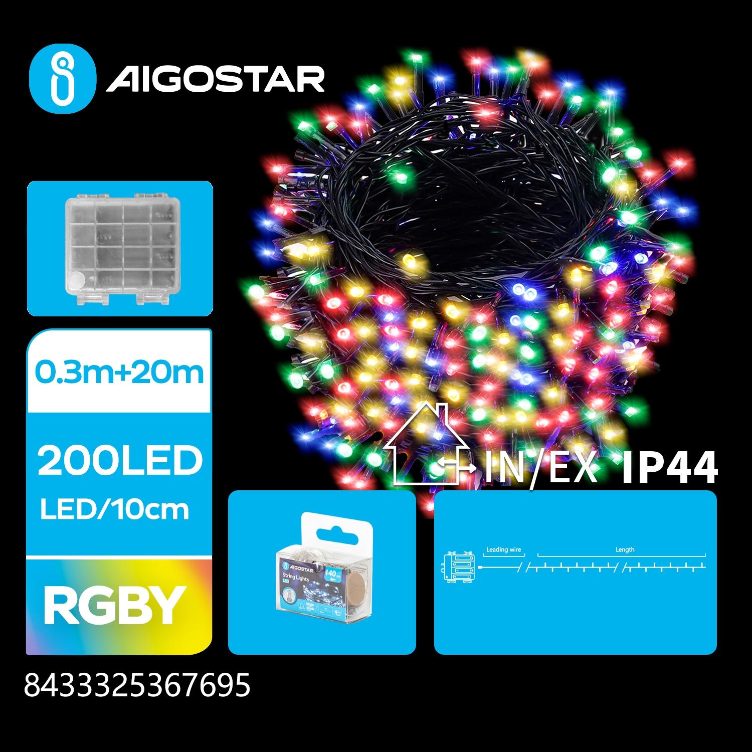 4AA battery flat string lights, RGBY , 0.3m+20m