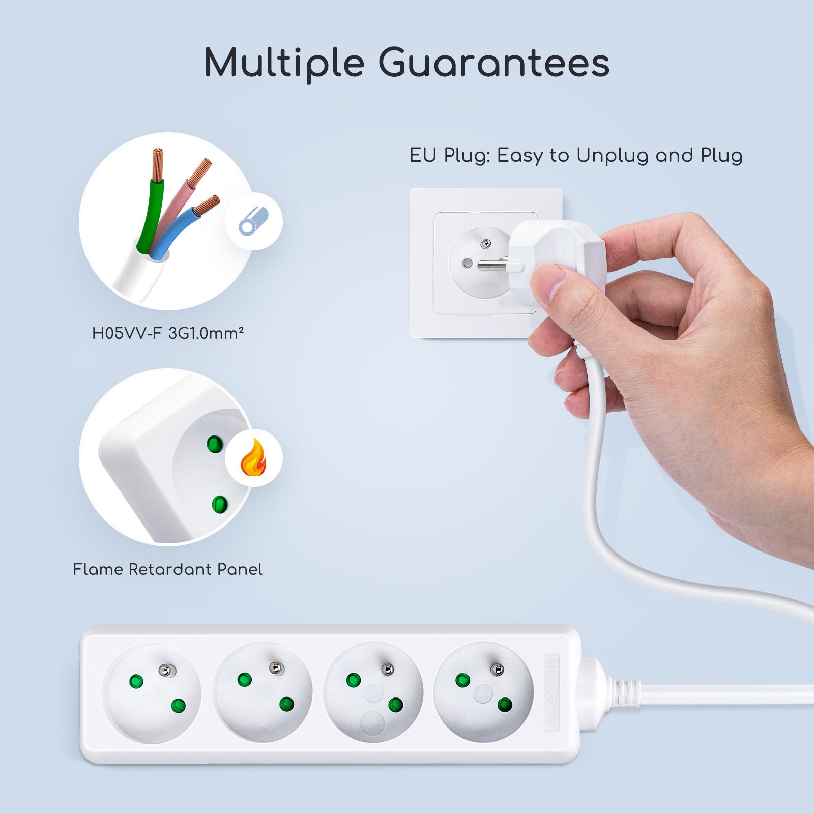 Power strips 4-way 1.5m H05VV-F 3G1.0m㎡ White