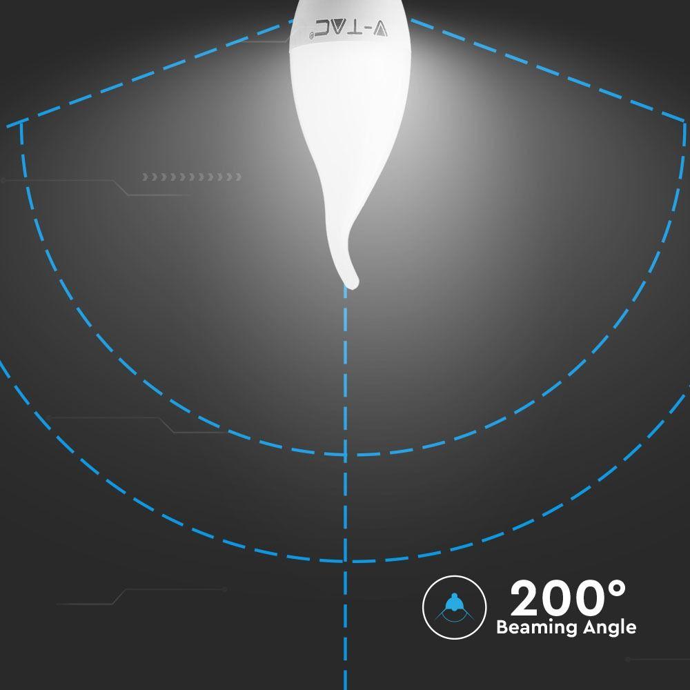 5.5W CF37 Żarówka LED, Klosz - płomień, Chip SAMSUNG, Barwa:4000K, Trzonek:E14, VTAC, SKU 118