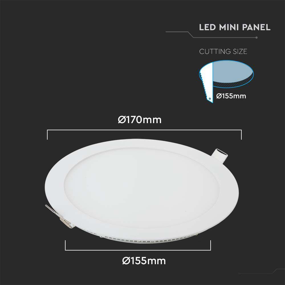 12W Panel LED, Barwa:4000K, Okrągła, VTAC, SKU 214858