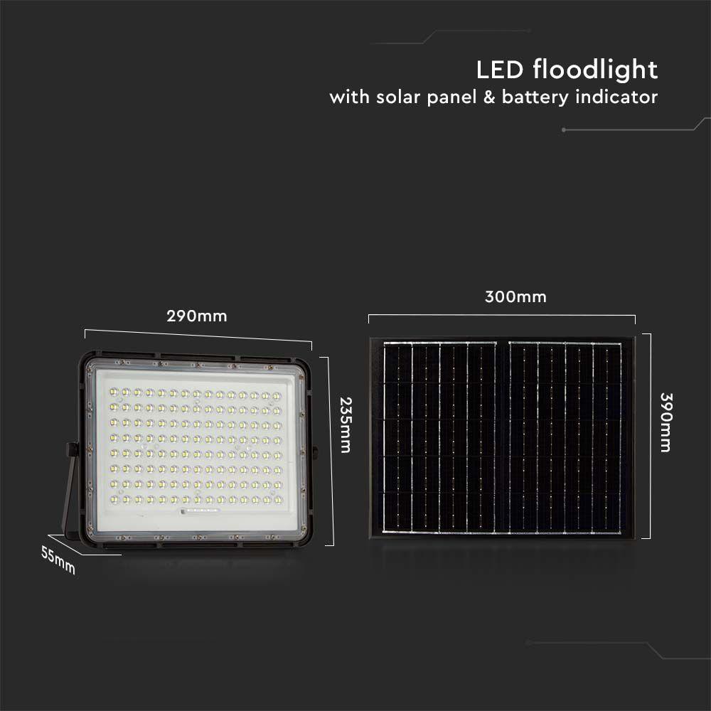 20W Solar LED floodlight with twilight sensor, Panel with Cable: 3m, Remote control, Battery 16000mAh/ Colour:4000K, Housing: Black, VTAC, SKU 7828