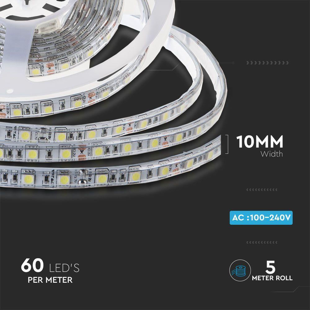 VT-5050-60 9W/M LED STRIP LIGHT(BS PLUG) 6400K SET IP65 12V(5M/ROLL)