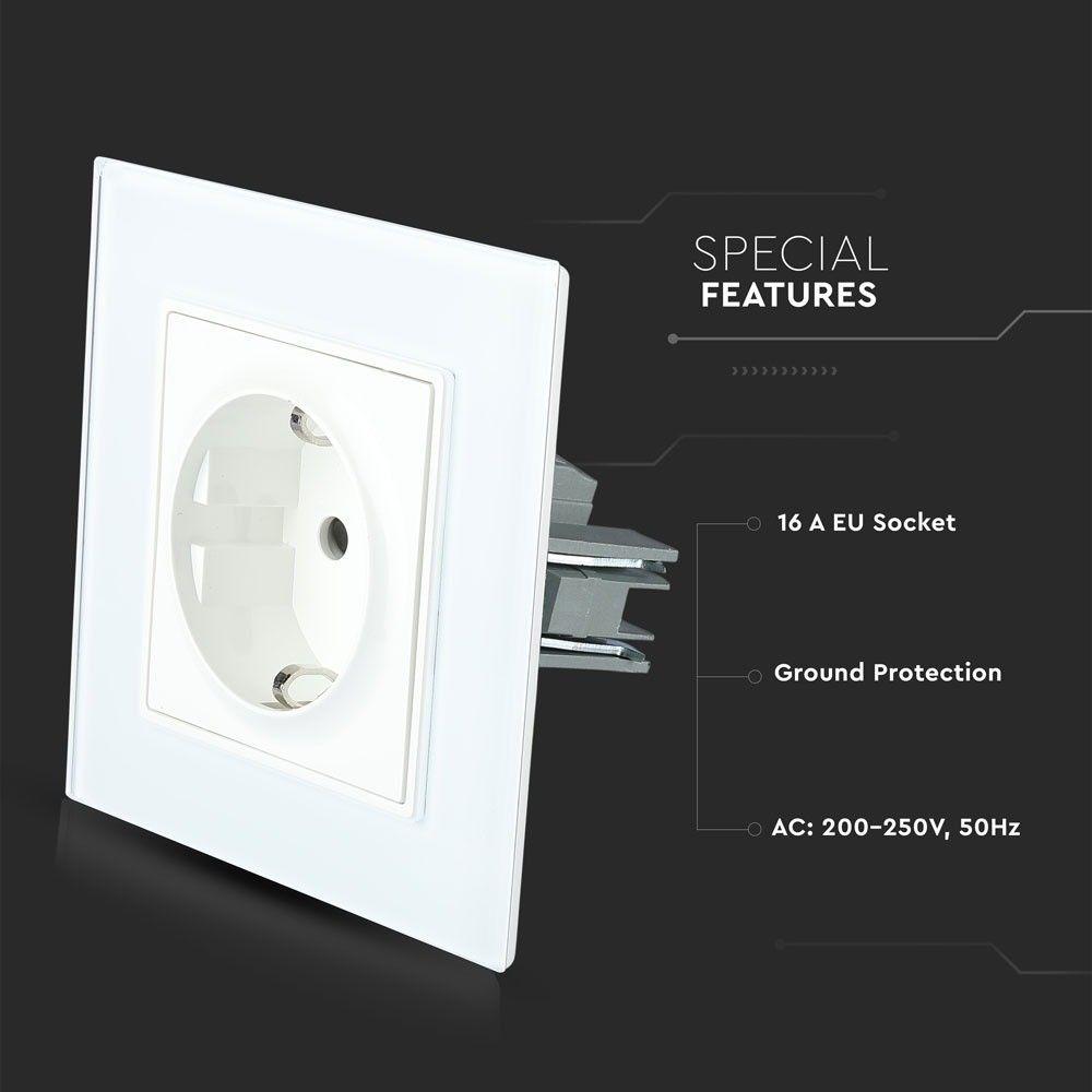 VT-5711 EU SOCKET 16A(GLASS PANEL)-WHITE