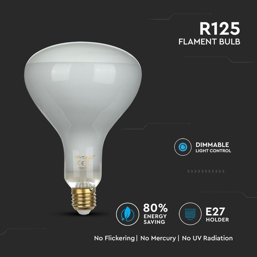 8W Żarówka LED Filament R125, Barwa:6500K, Ściemniana, Trzonek:E27, VTAC, SKU 7468