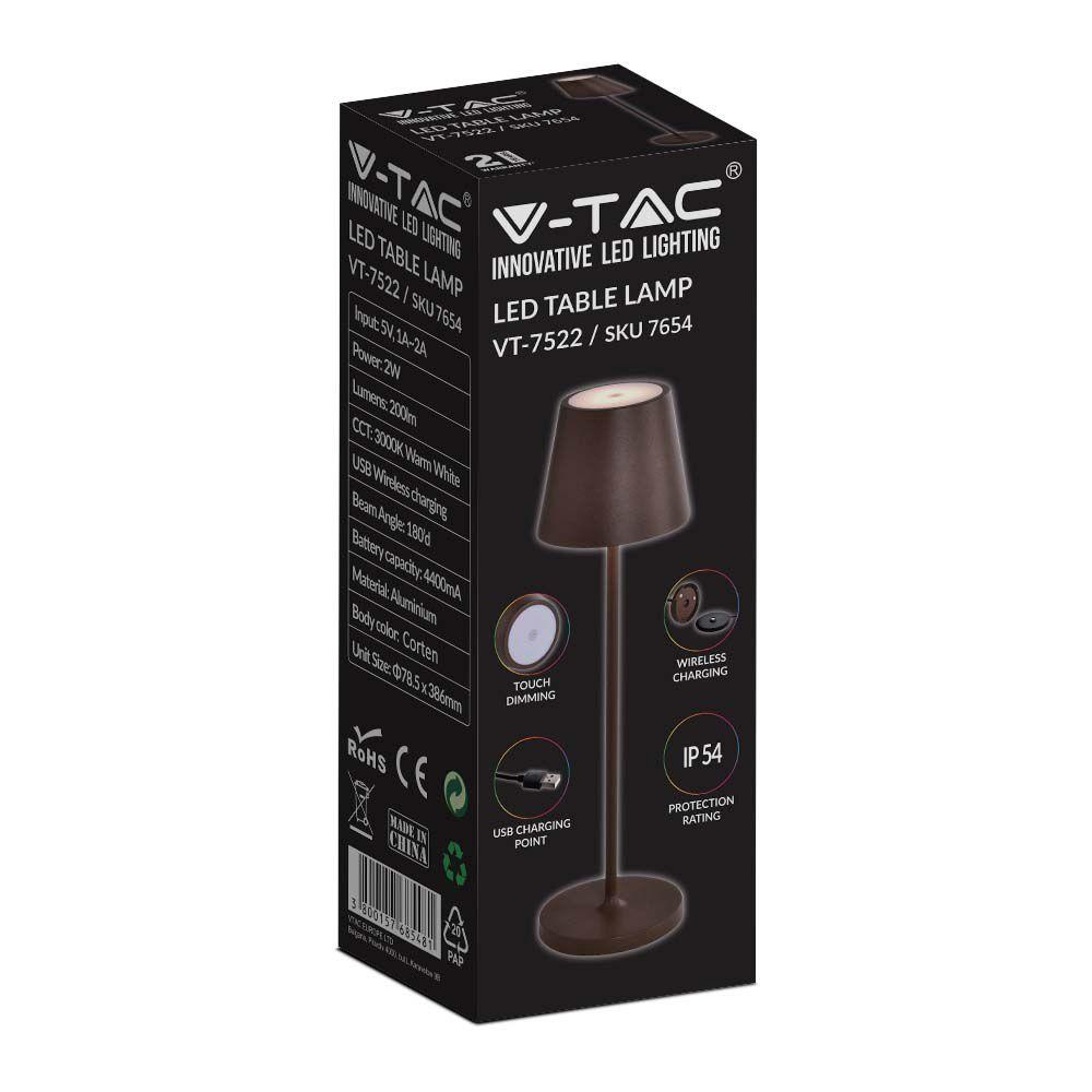 VT-7522 LED 2W TABLE LAMP 4400mA BATTERY 3000K IP54 CORTEN BODY