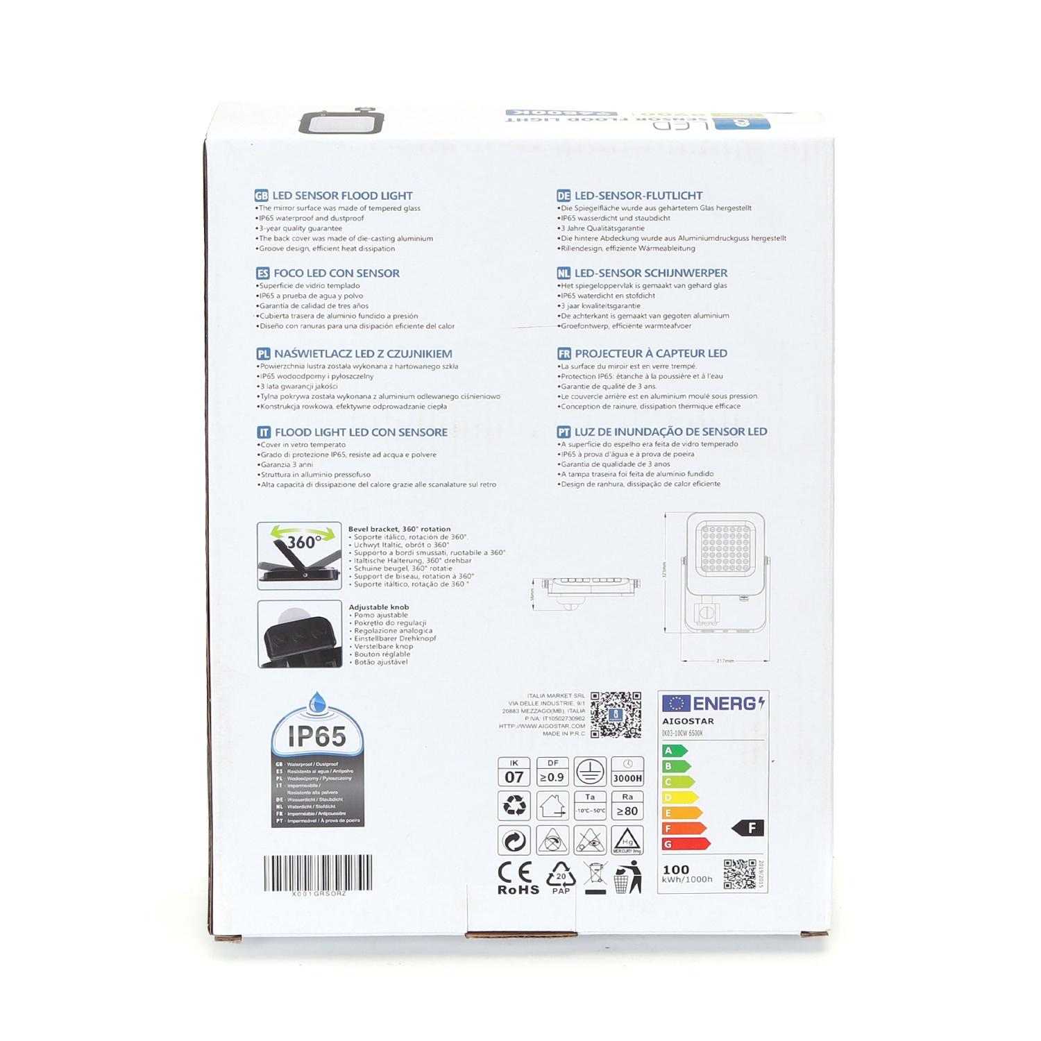 LED Floodlight with Sensor Black 100W