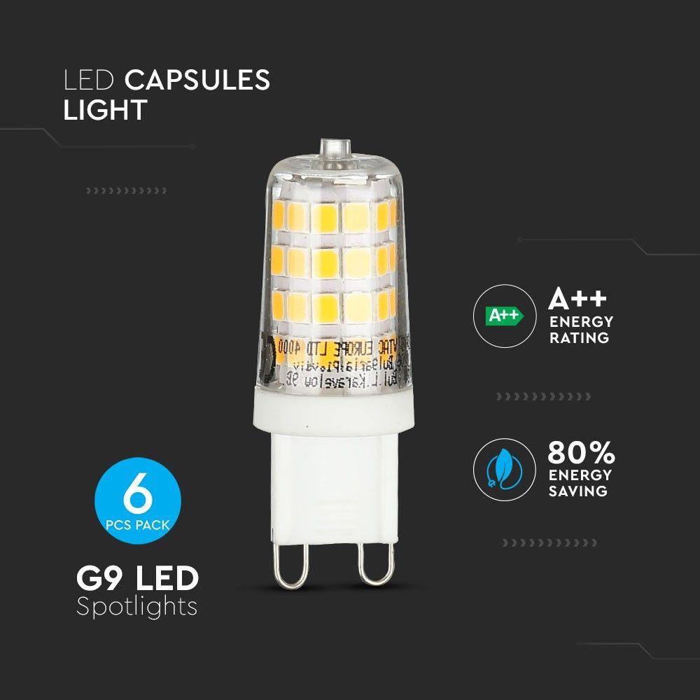 3W G9 Żarówka LED, Barwa:4000K, Trzonek:G9, Opakowanie: 6szt., VTAC, SKU 2746