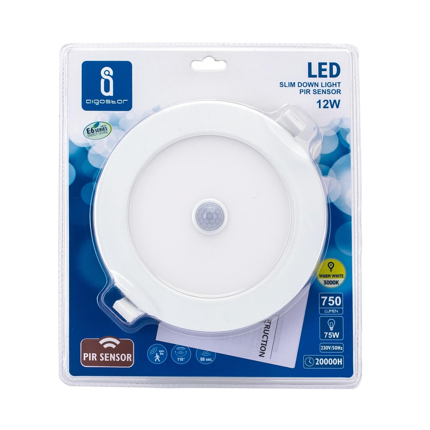 E6 LED  Flush-mounted Round Downlight with Sensor 12W Yellow Light