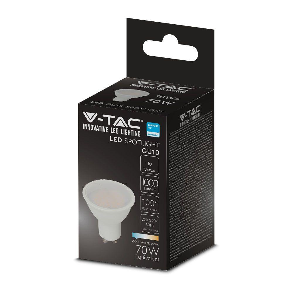 VT-271 10W GU10 LED PLASTIC SPOTLIGHT MILKY COVER SAMSUNG CHIP 6500K