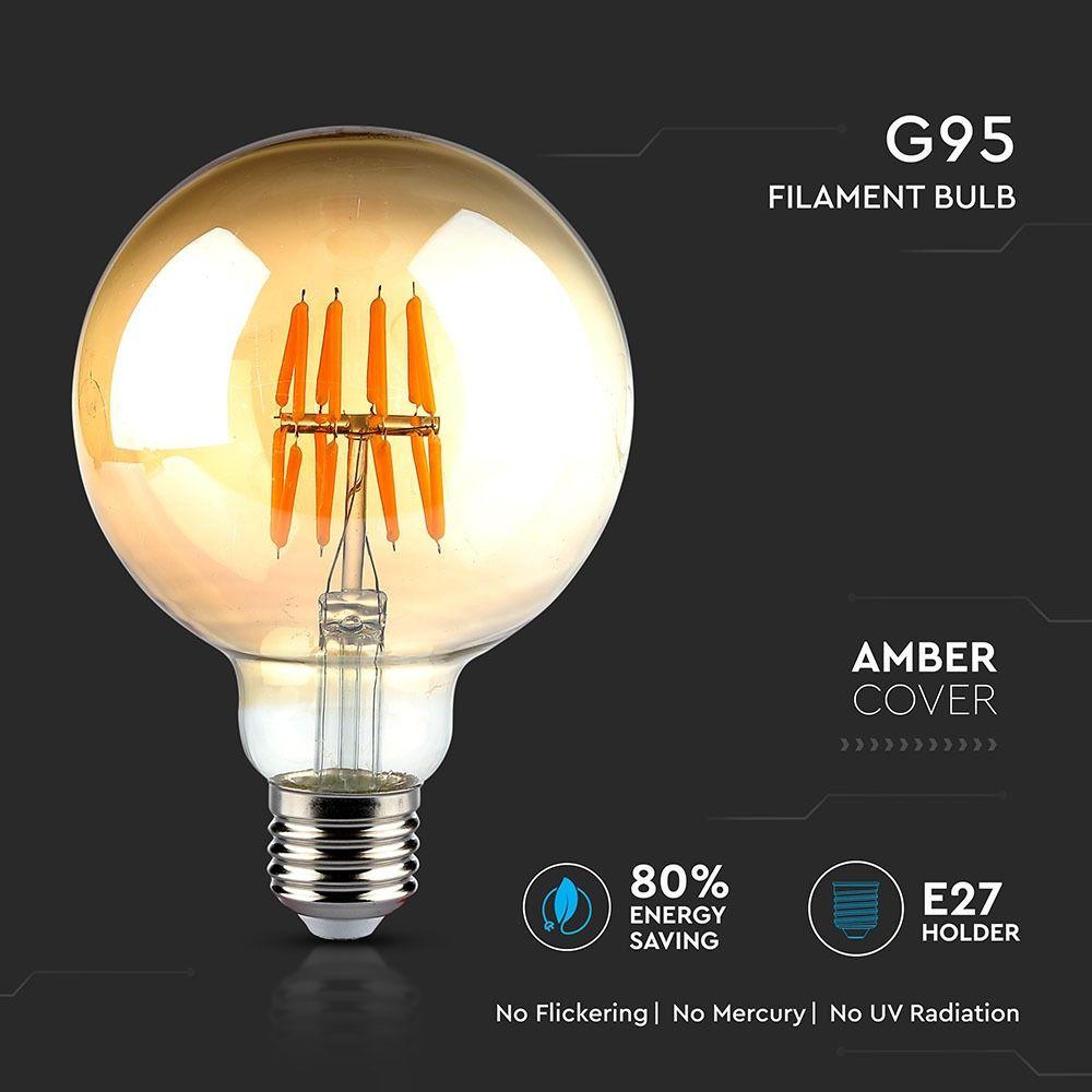 VT-2019 8W G95 LED FILAMENT BULB AMBER GLASS 2200K E27