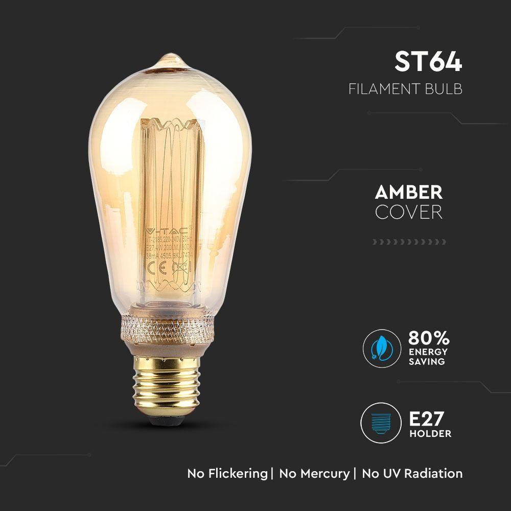 VT-2185 4W ST64 LED ART FILAMENT BULB-AMBER GLASS 1800K E27