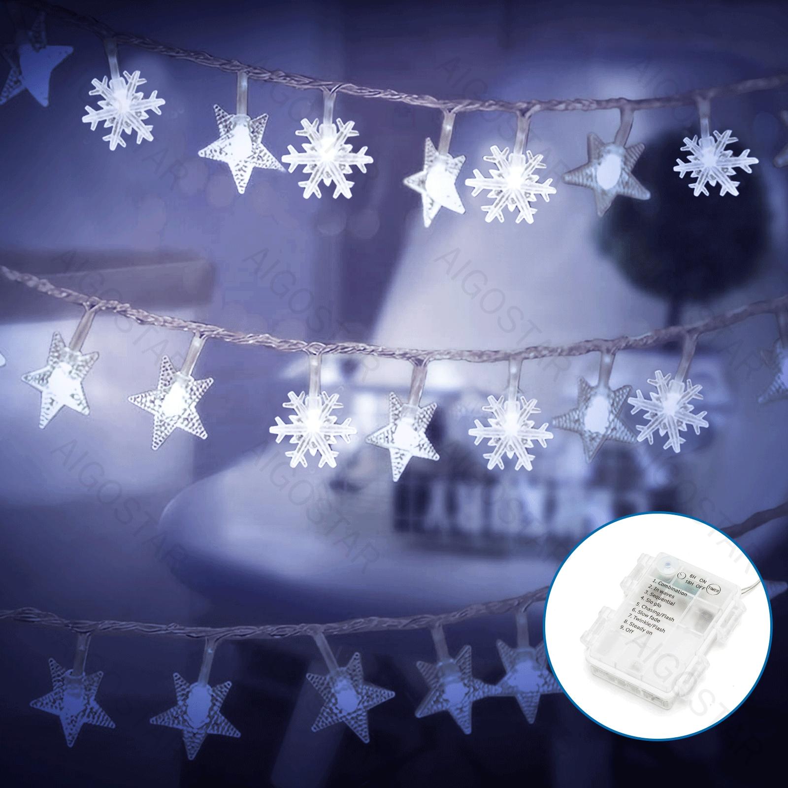 3AA battery star snowflake string lights, cold white, 5m