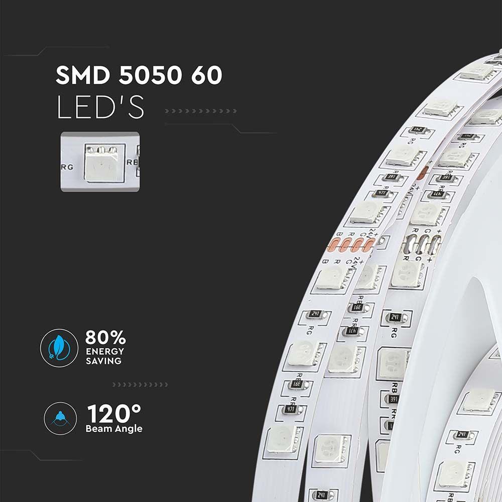 7W Taśma LED, Barwa: RGB, IP20, Zasilanie:24V, Rolka:10m, VTAC, SKU 212592