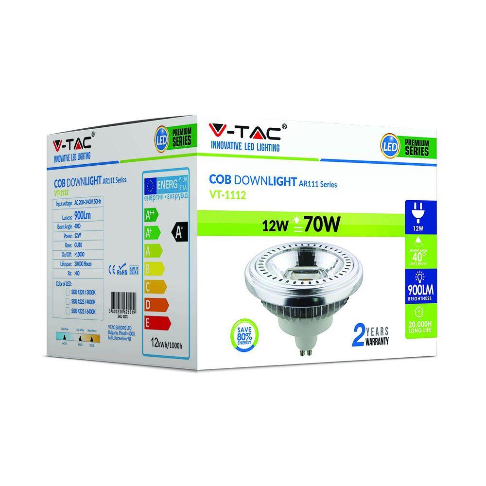 12W AR111 Żarówka LED, Barwa:4000K, Trzonek:GU10, VTAC, SKU 4223