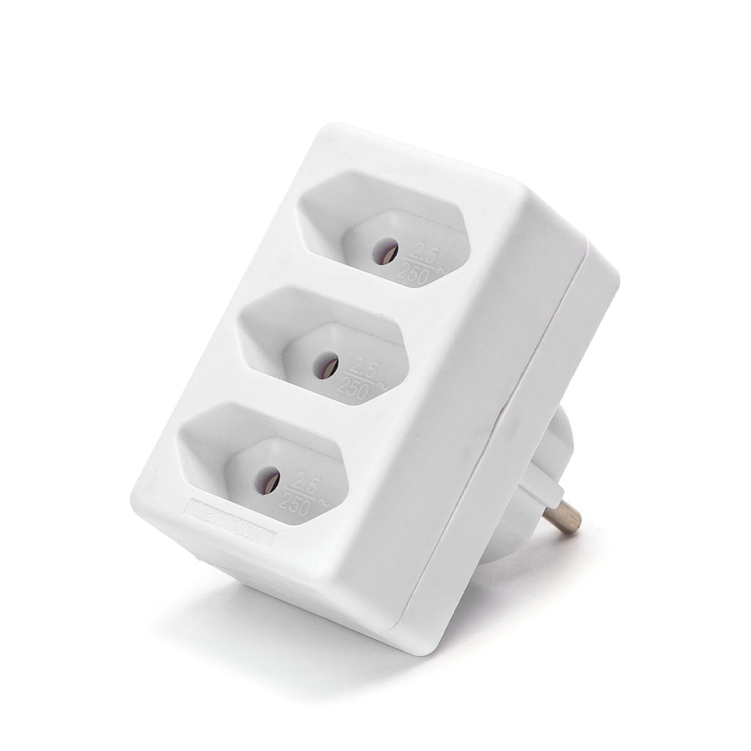 French 3-Way Adaptor (Without Switch) 2.5A White