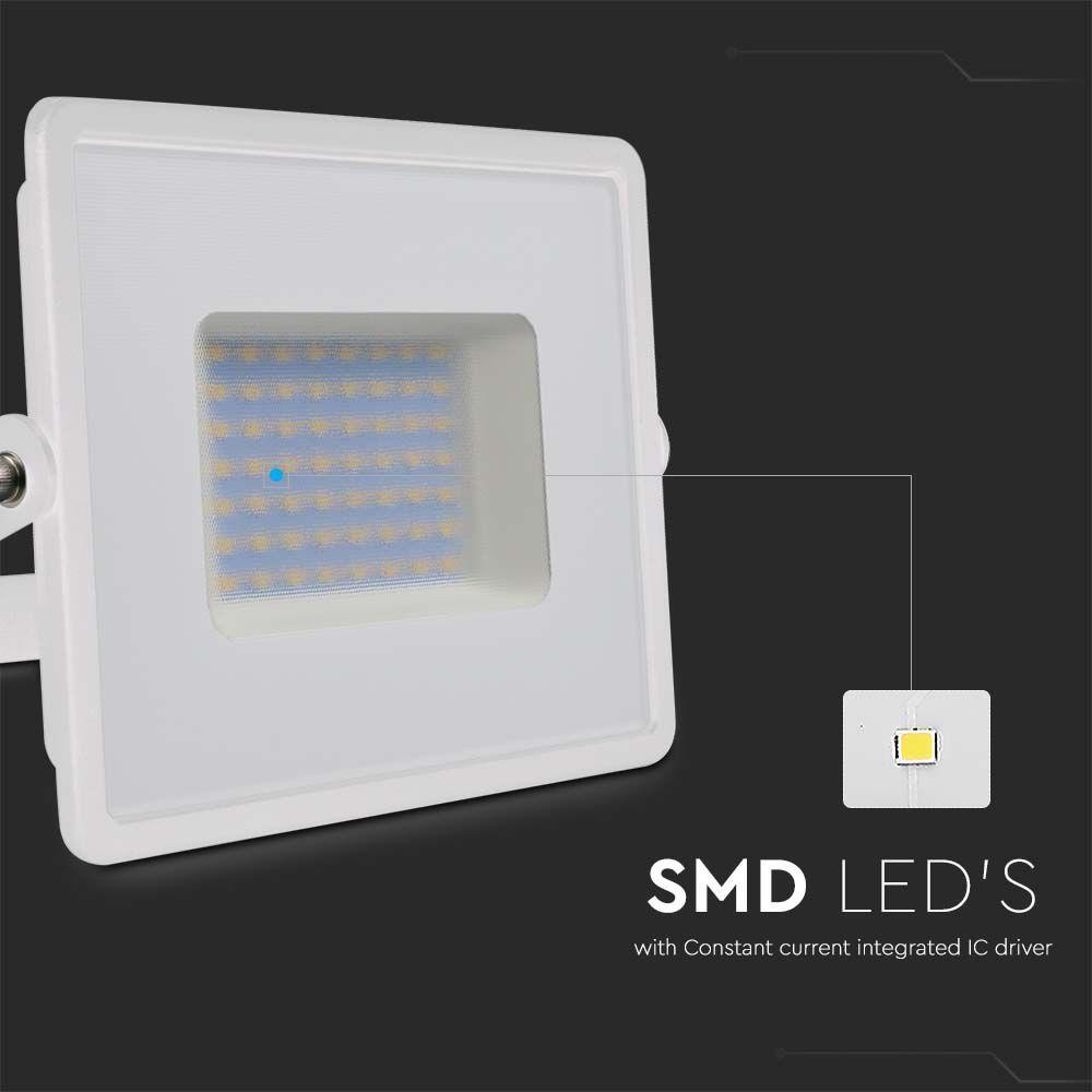 50W Naświetlacz LED SMD, Barwa:3000K, Obudowa: Biała, VTAC, SKU 215961