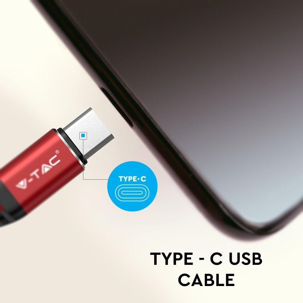 VT-5352 1M TYPE-C USB BRAIDED CABLE-RED(GOLD SERIES)