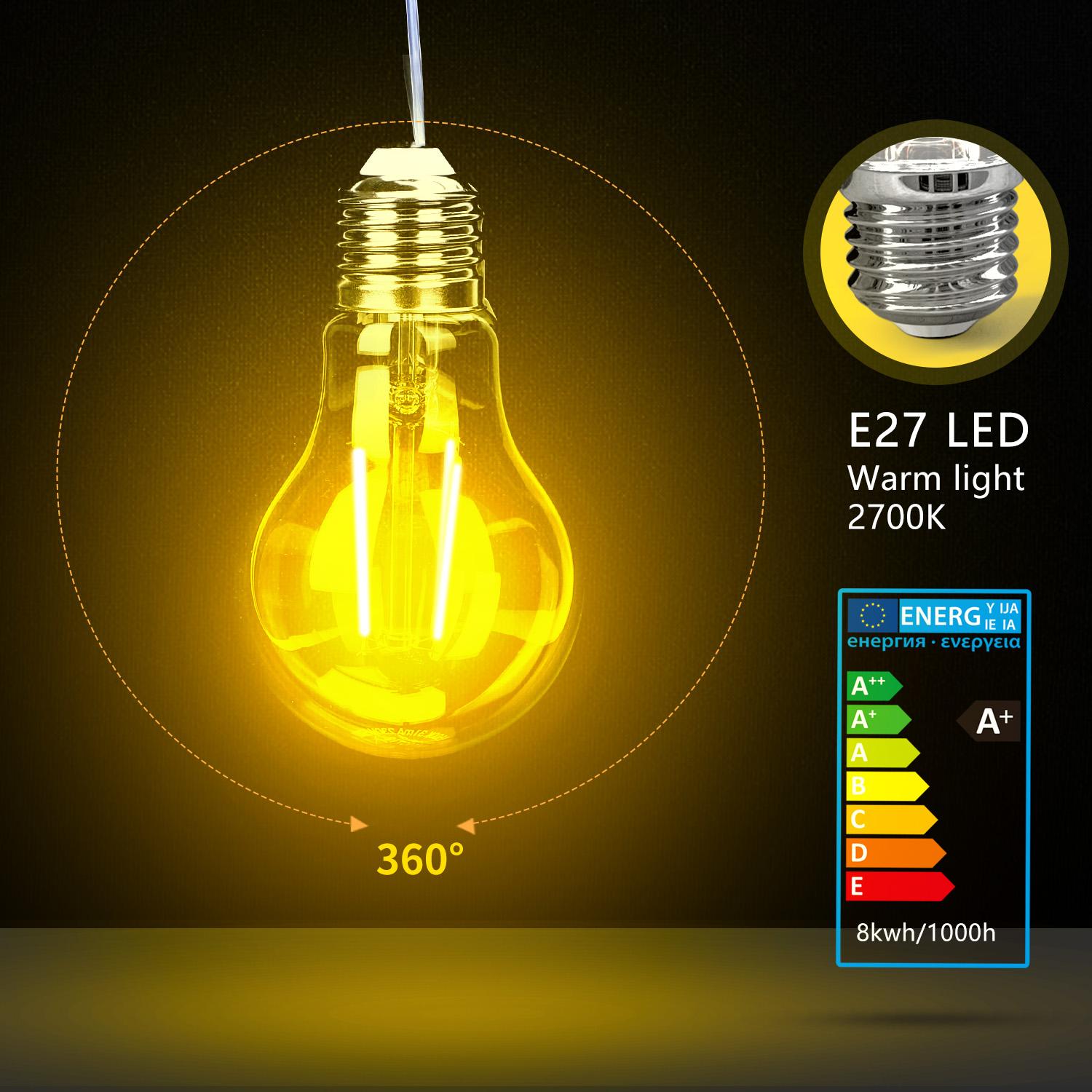 Żarówka LED Filament (Przezroczysta) A60 E27 8W(8W,E27,2700K,950lm)