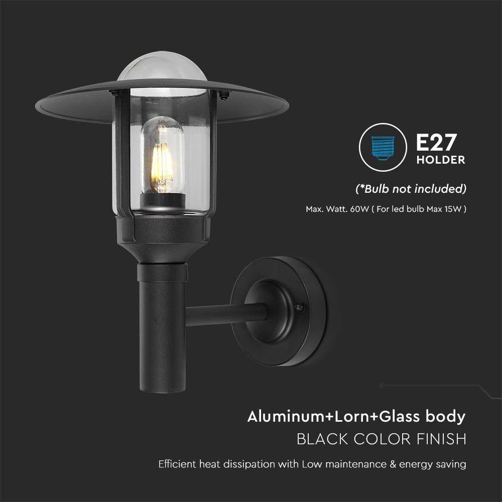 VT-1158 E27 WALL LAMP HOLDER CLEAR GLASS MATT BLACK BODY