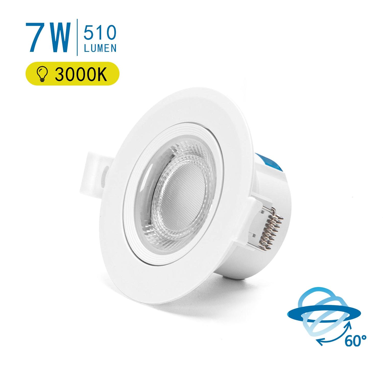 Podtynkowy okrągły downlight LED z regulowanym kątem 7W Żółte światło