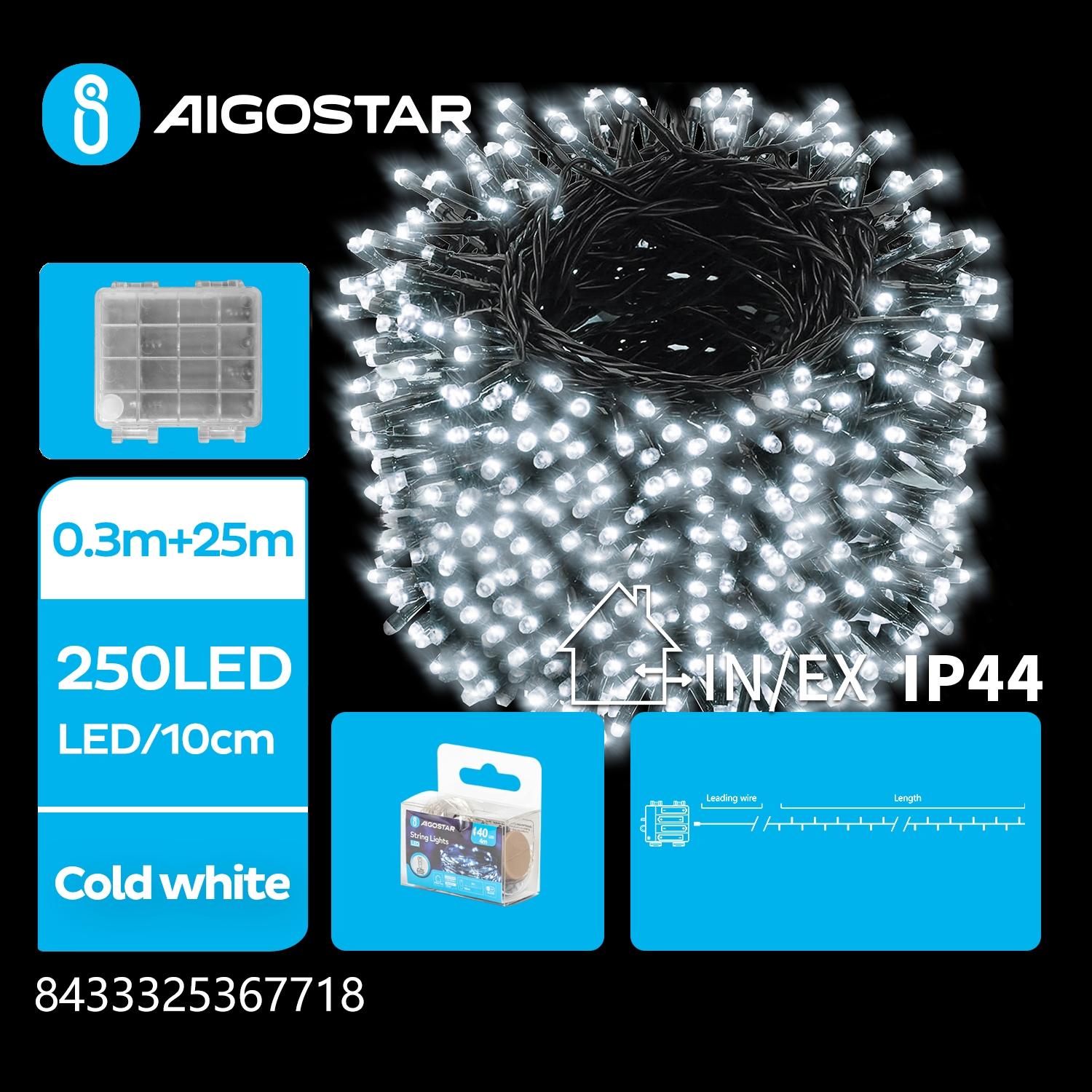 4AA Battery Flat String Lights-Cool White-0.3M+25M-250LED-10CM/LED-transparent wire-8blink+time+IP44