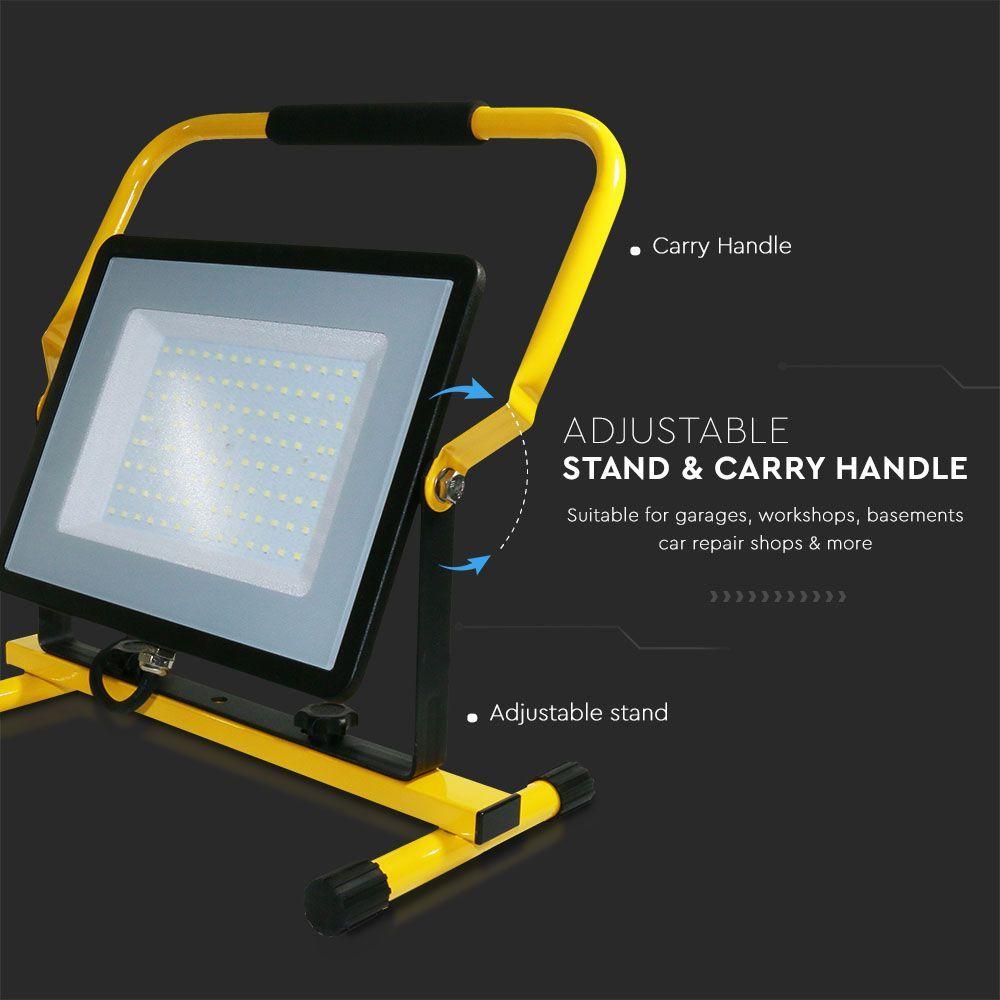 100W Floodlight on stand "H", SAMSUNG chip, Colour:6500K, Plug: EU, Cable: 3mb, VTAC, SKU 2120125