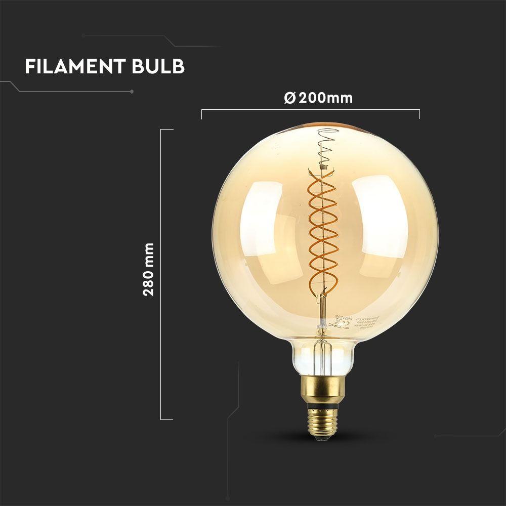 8W G200 Żarówka LED Filament, Barwa:2000K, Ściemniana, Trzonek:E27, VTAC, SKU 7462