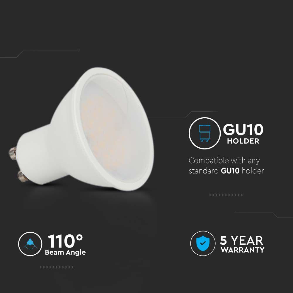 4,5W GU10 Żarówka LED, Chip SAMSUNG, Barwa:4000K, Kąt 110', Trzonek:GU10, VTAC, SKU 21202