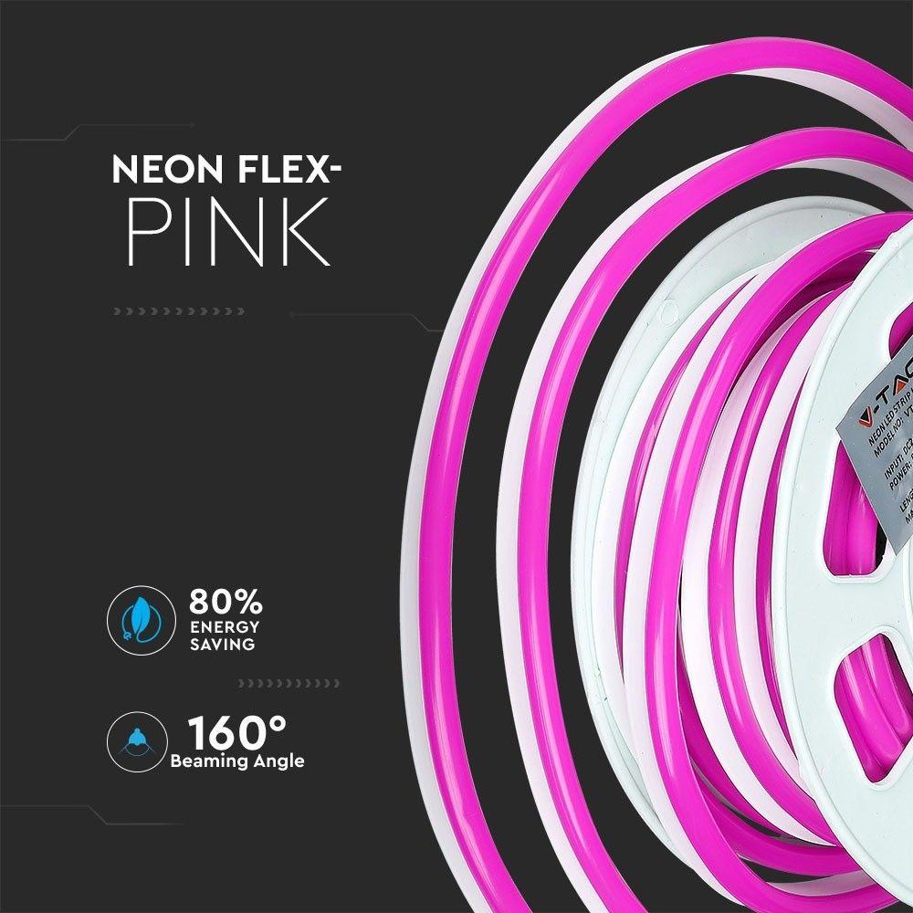 NEON FLEX, Barwa: Różowy, Zasilanie: 24V, Rolka:10m, VTAC, SKU 2529