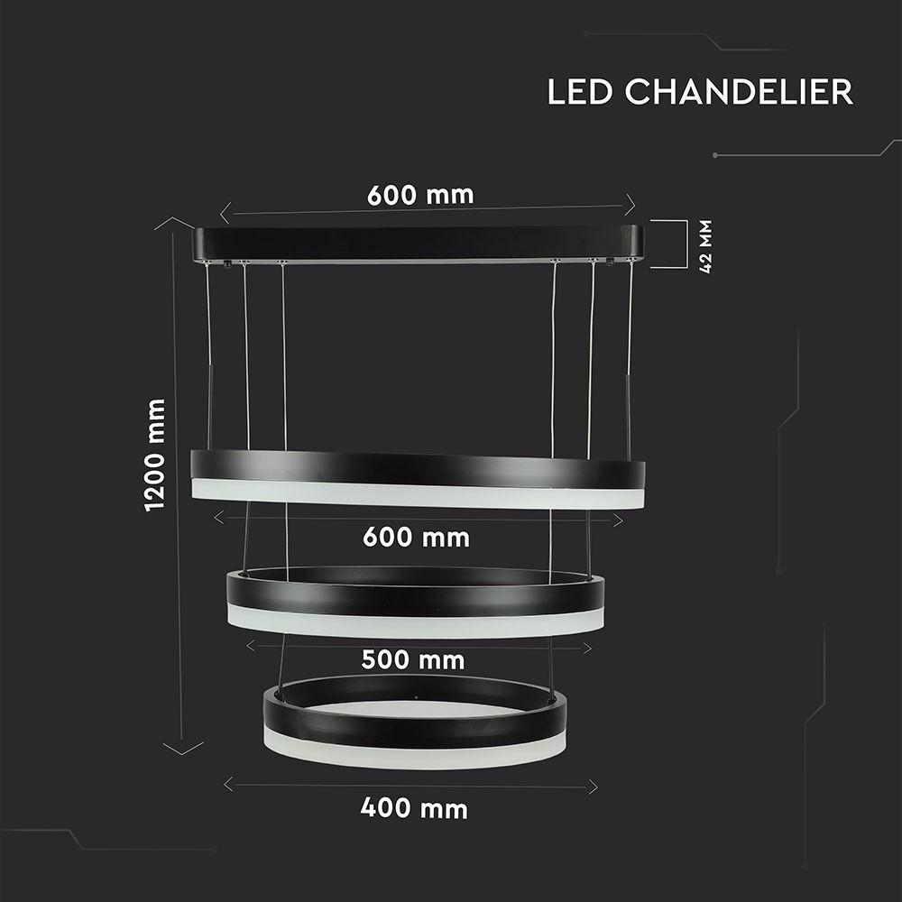 D 92W Lampa Wisząca LED, Barwa:3000K/ Ściemniana, Czarny, VTAC, SKU 3990