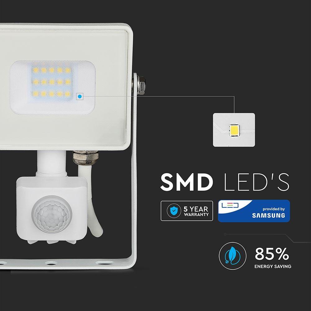 10W Naświetlacz LED SMD z czujnikiem ruchu, Chip SAMSUNG, Barwa:4000K, Obudowa: Biała , VTAC, SKU 434