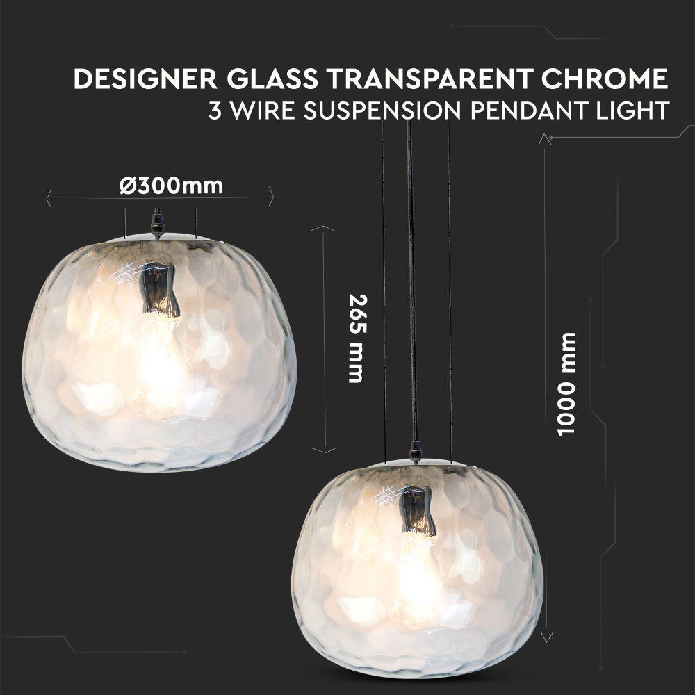 VT-7306 DESIGNER GLASS-CHROME-3 WIRE SUSPENSION PENDANT LIGHT D:300-E27