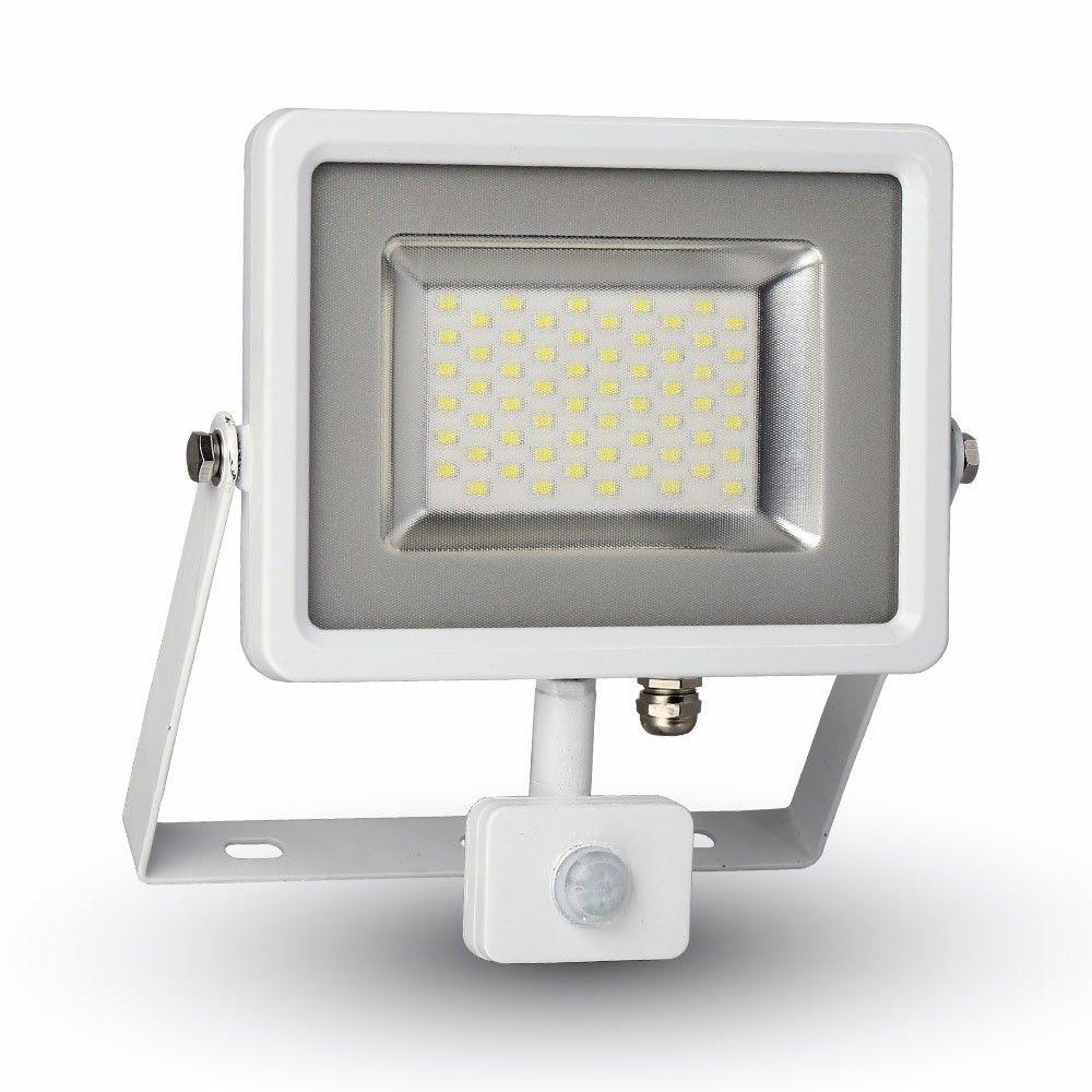 30W Naświetlacz LED SMD z czujnikiem PIR, Barwa: 6000K, Obudowa: Biała     , VTAC, SKU 5752