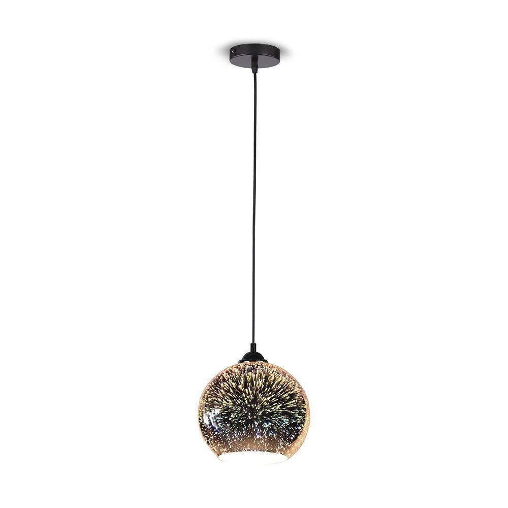 VT-71523D GLASS LAMPSHADE PENDANT - E27 (MATT BLACK METAL CANOPY) D:150mm