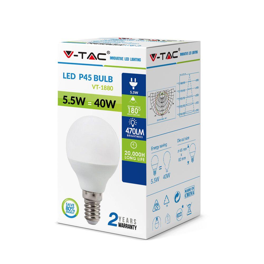 VT-1880 5.5W P45 PLASTIC BULBS 6400K E14